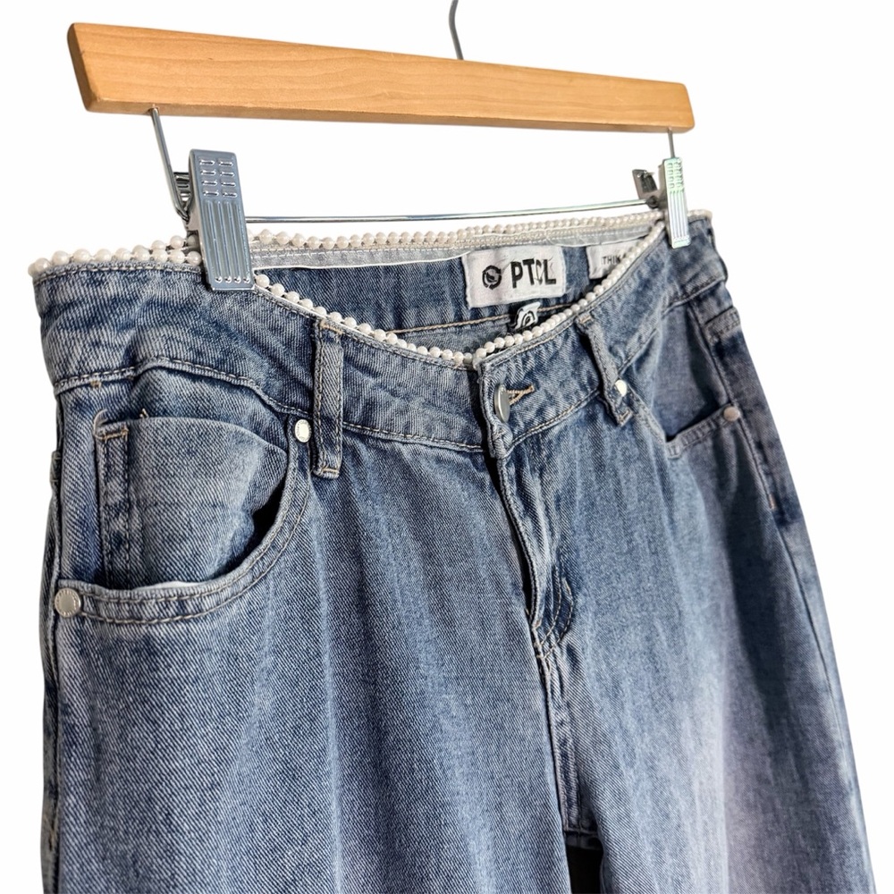 PTCL Pearl Waist Wide Leg Jeans 26 Low Rise Y2K Denim Cotton Blue - Picture 4 of 12